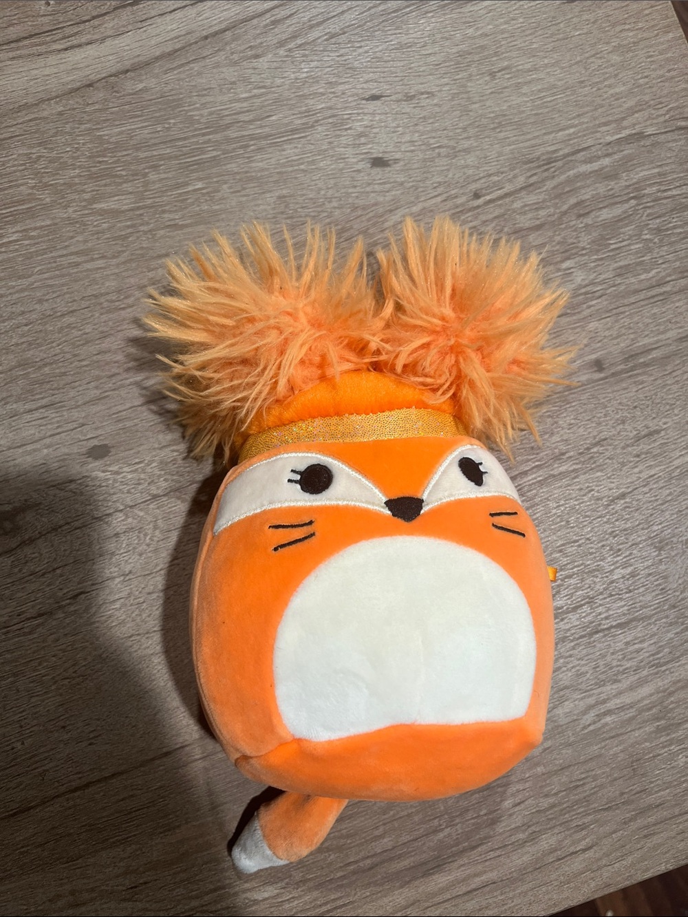 Squishmallows Orange Fox Plush with Fluffy Pom Poms